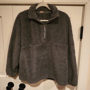 Teal/Aqua Soft Light Sherpa Quarter Zip Sweatshirt Summer & Rose L/XL